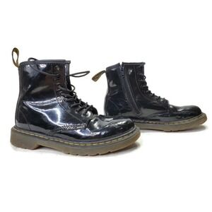 Dr. Martens Kid's Black Patent Delaney Lace Up Combat Boots‎ Size 2